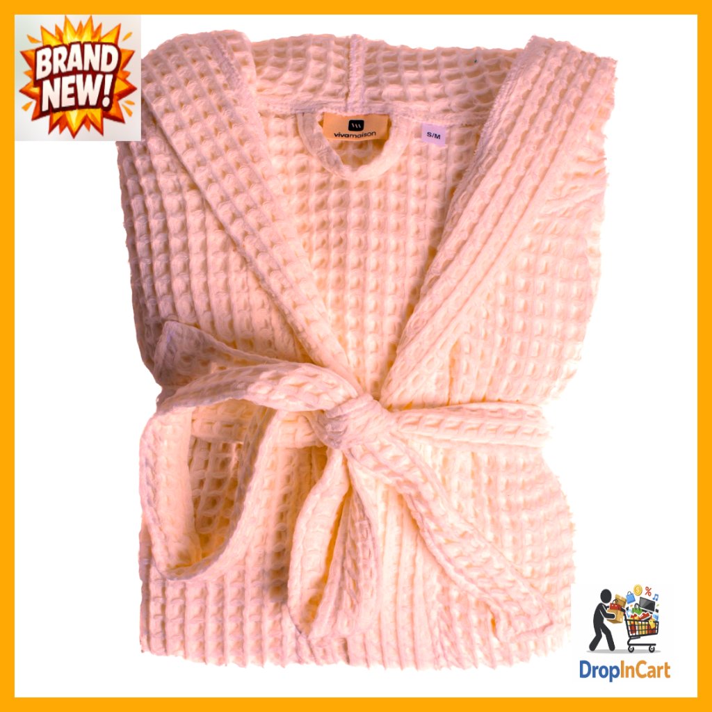 Turkish Cotton Waffle Robe Hooded Cozy Lounge Bathrobe Unisex Housecoat